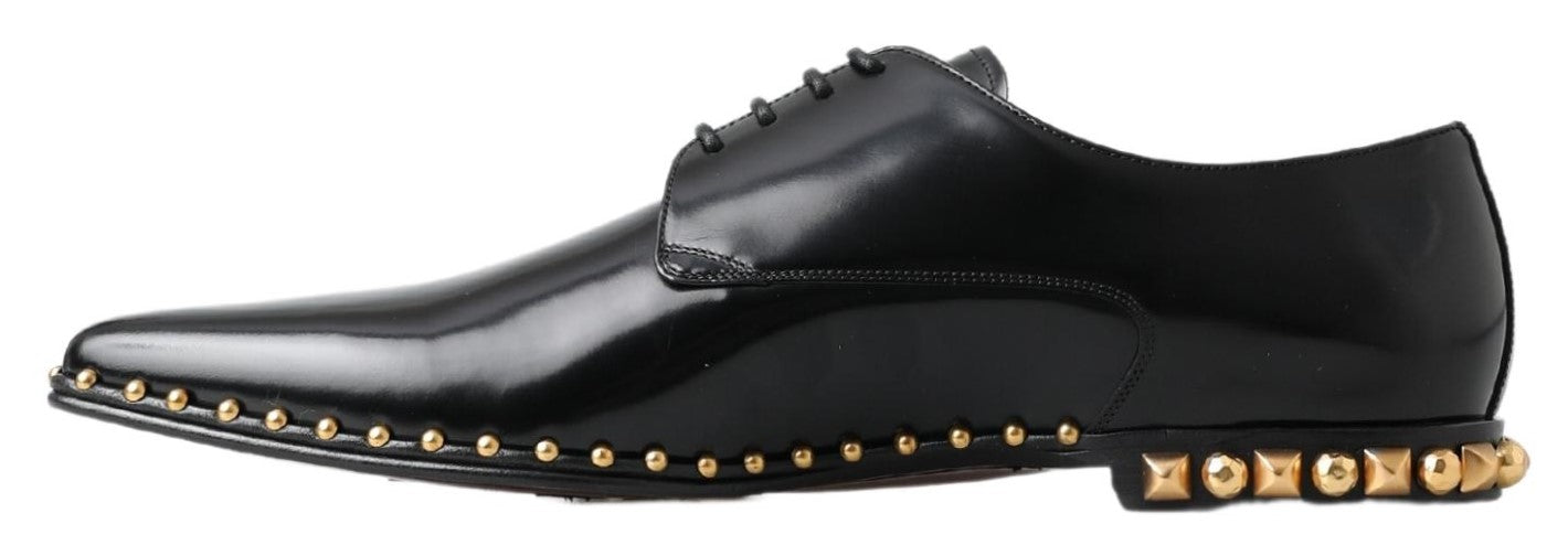 Dolce &amp; Gabbana Schwarze Derby-Lederschuhe mit Goldnieten