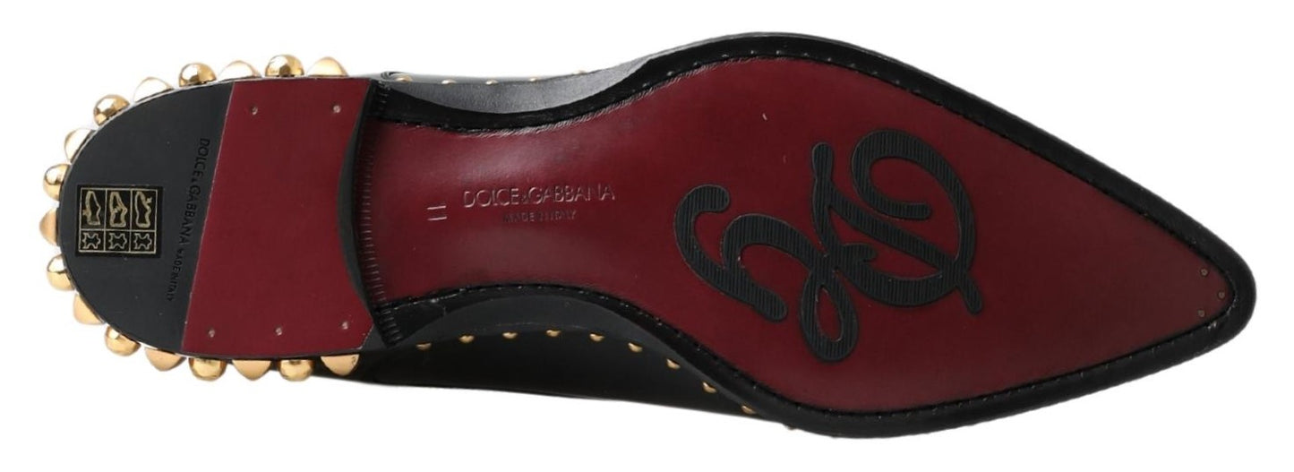 Dolce &amp; Gabbana Schwarze Derby-Lederschuhe mit Goldnieten