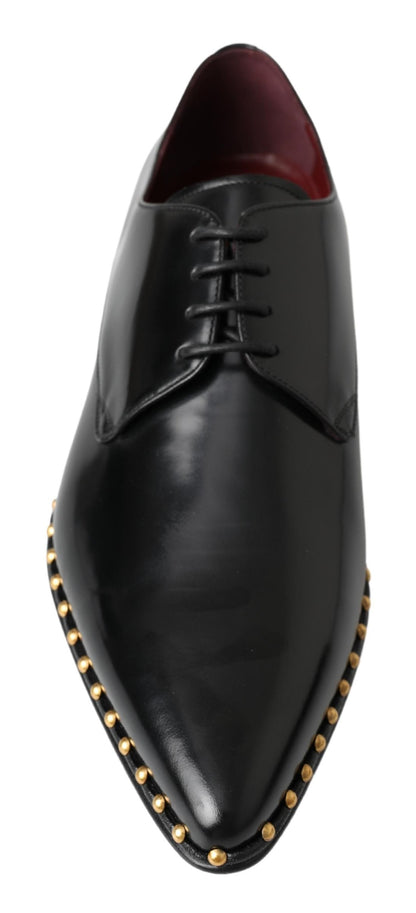 Dolce &amp; Gabbana Schwarze Derby-Lederschuhe mit Goldnieten