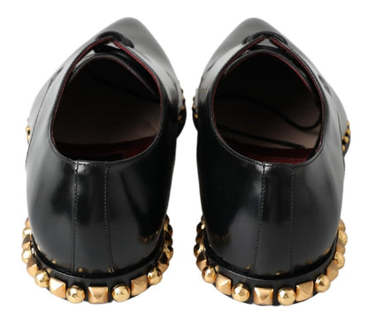 Dolce &amp; Gabbana Schwarze Derby-Lederschuhe mit Goldnieten