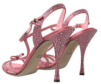 Dolce &amp; Gabbana Pink Crystal Ankle Strap Schuhe Sandalen