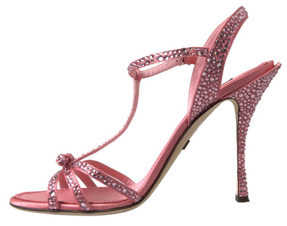 Dolce &amp; Gabbana Pink Crystal Ankle Strap Schuhe Sandalen