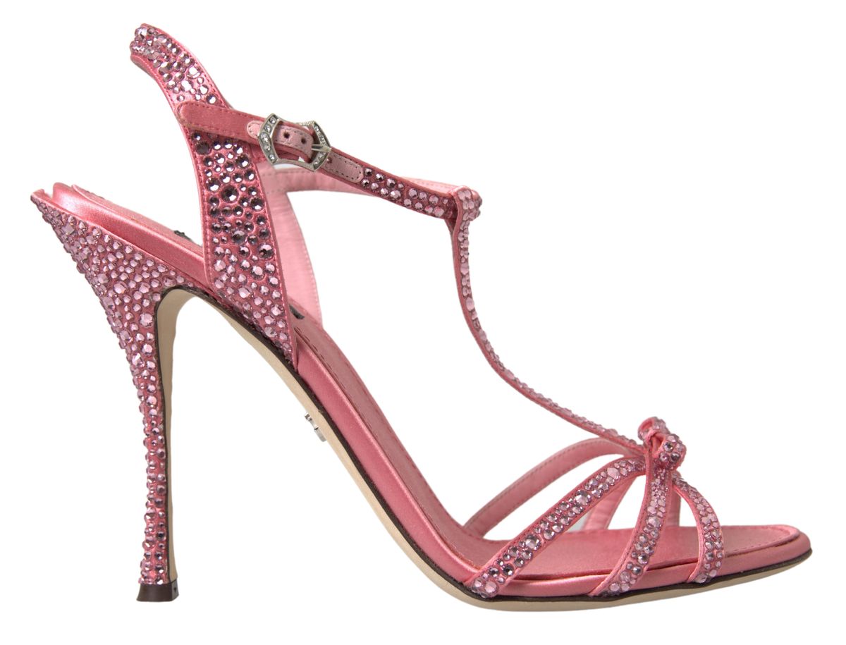 Dolce &amp; Gabbana Pink Crystal Ankle Strap Schuhe Sandalen