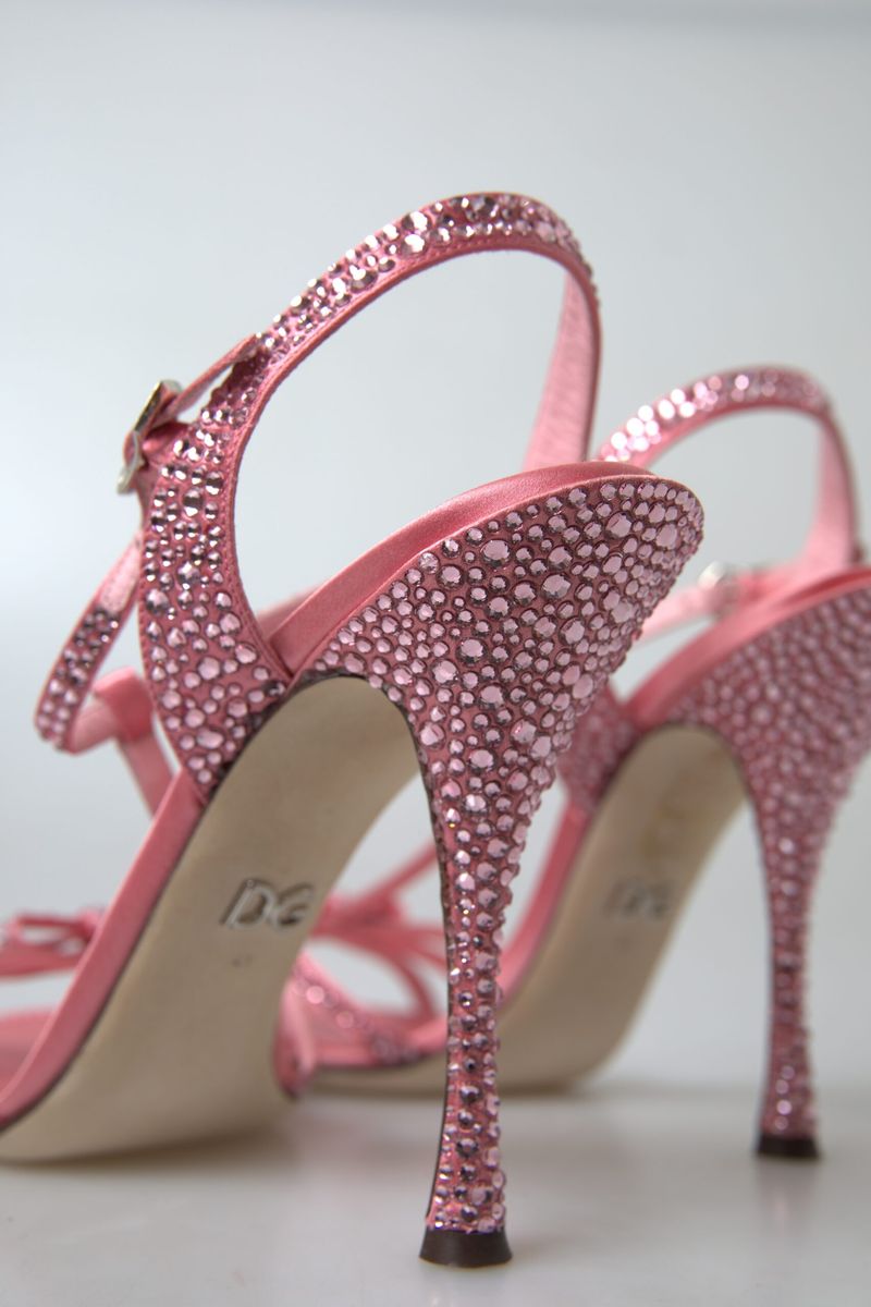 Dolce &amp; Gabbana Pink Crystal Ankle Strap Schuhe Sandalen