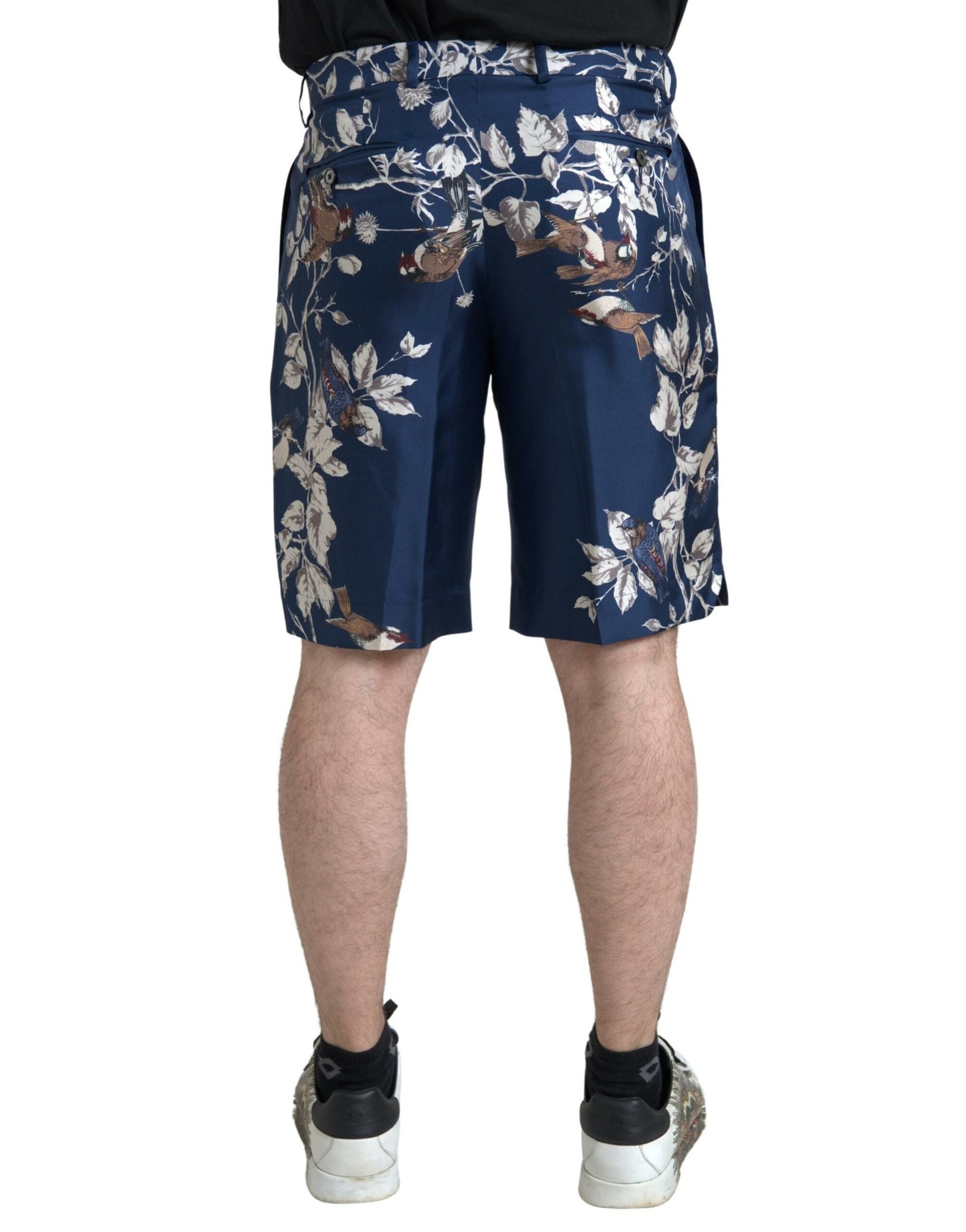 Dolce &amp; Gabbana Blaue Herren-Bermudashorts aus Seide mit Blumendruck