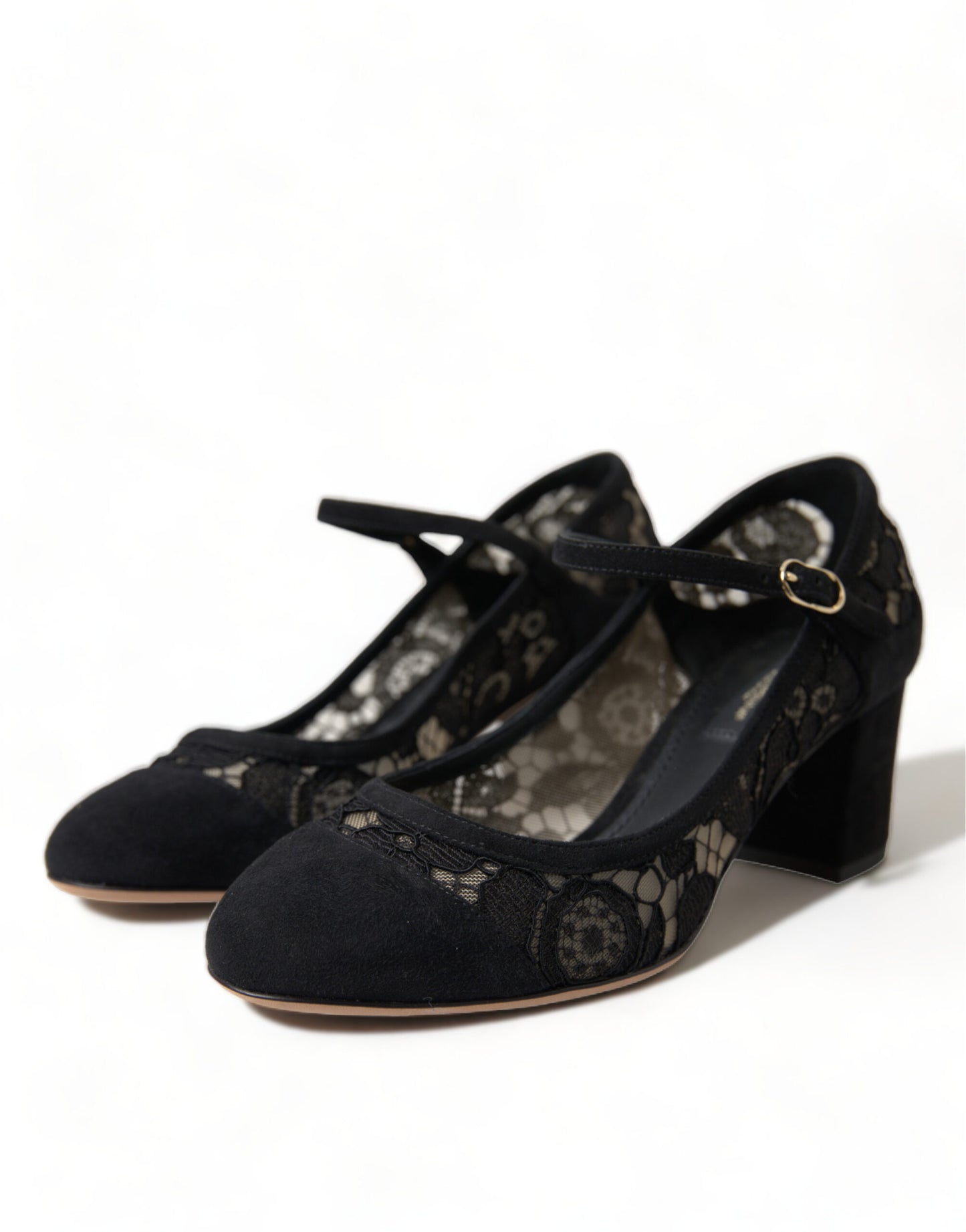 Dolce & Gabbana Elegant Suede Mary Jane Lace Heels