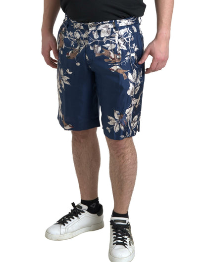 Dolce &amp; Gabbana Blaue Herren-Bermudashorts aus Seide mit Blumendruck