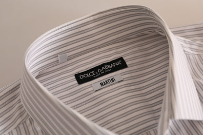 Dolce &amp; Gabbana Weißes MARTINI-Baumwollstreifenkleid, formelles Hemd