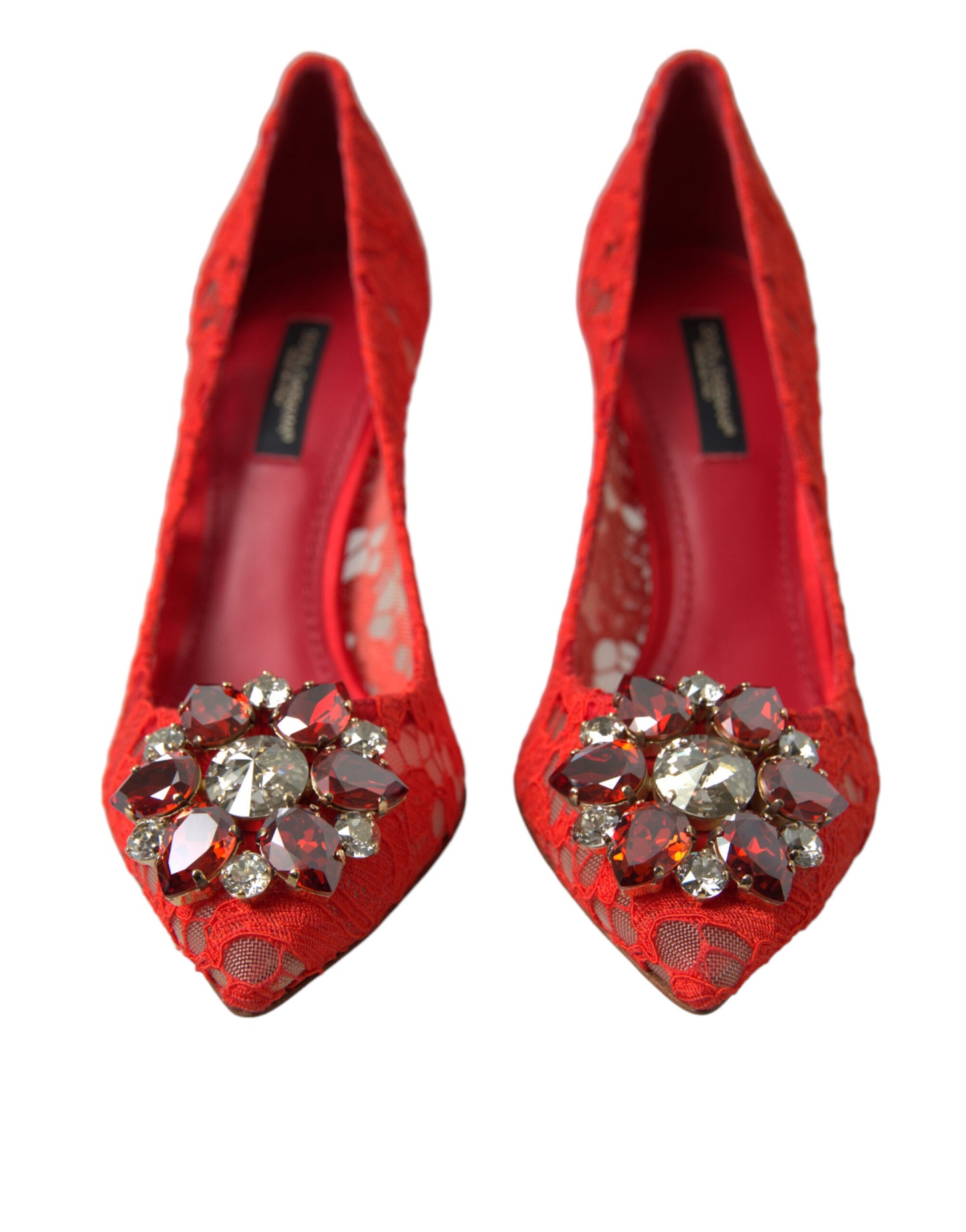 Dolce &amp; Gabbana Red Taormina Lace Crystal Heels Pumps Schuhe