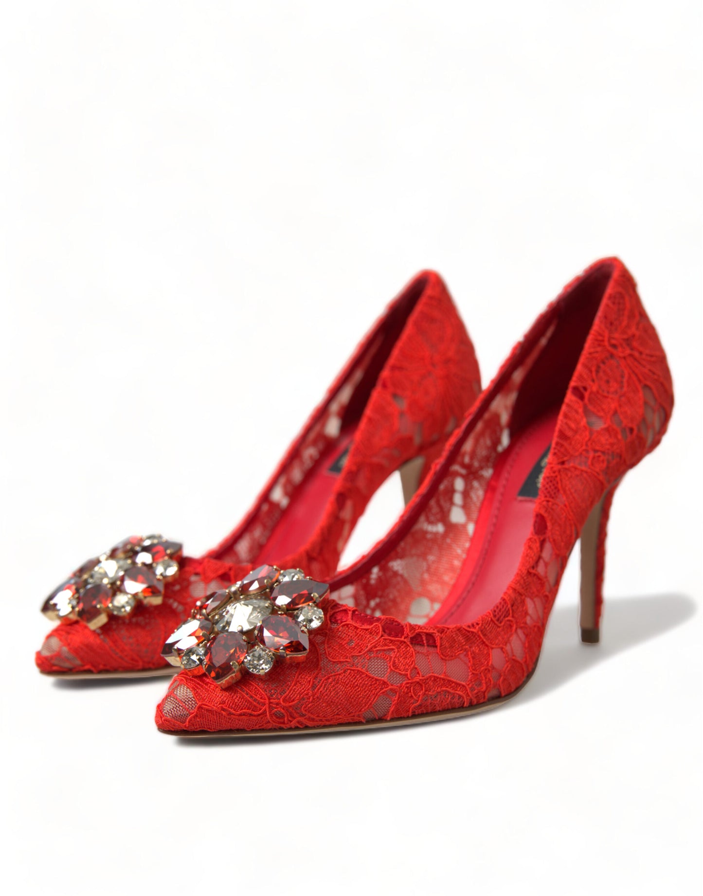 Dolce &amp; Gabbana Red Taormina Lace Crystal Heels Pumps Schuhe