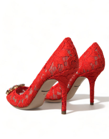 Dolce &amp; Gabbana Red Taormina Lace Crystal Heels Pumps Schuhe