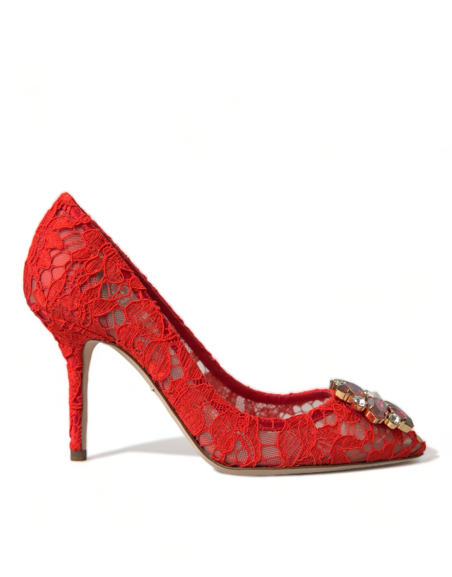 Dolce &amp; Gabbana Red Taormina Lace Crystal Heels Pumps Schuhe