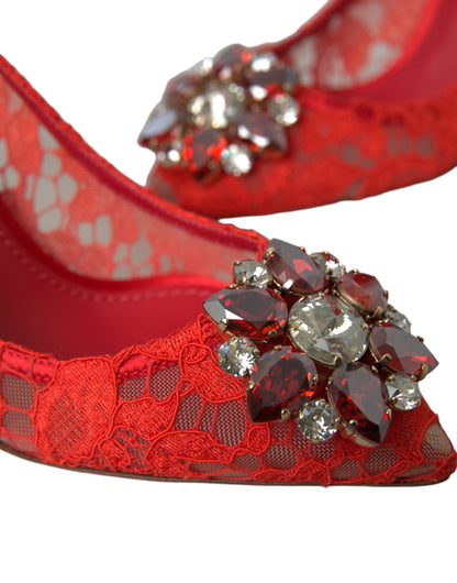 Dolce &amp; Gabbana Red Taormina Lace Crystal Heels Pumps Schuhe