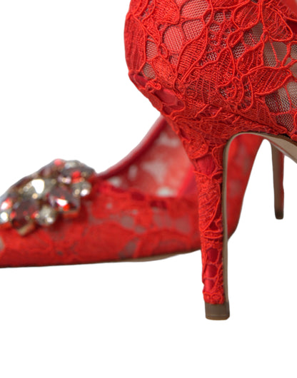 Dolce &amp; Gabbana Red Taormina Lace Crystal Heels Pumps Schuhe