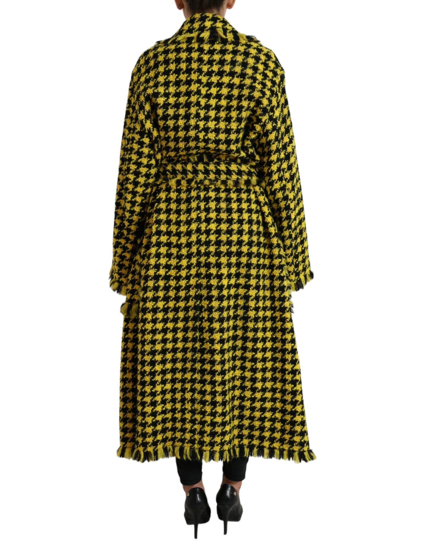 Dolce & Gabbana Chic Houndstooth Virgin Wool Long Coat