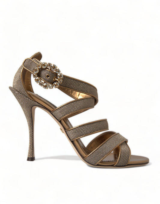 Dolce &amp; Gabbana Bronze Crystal Strap Heels Sandalen Schuhe