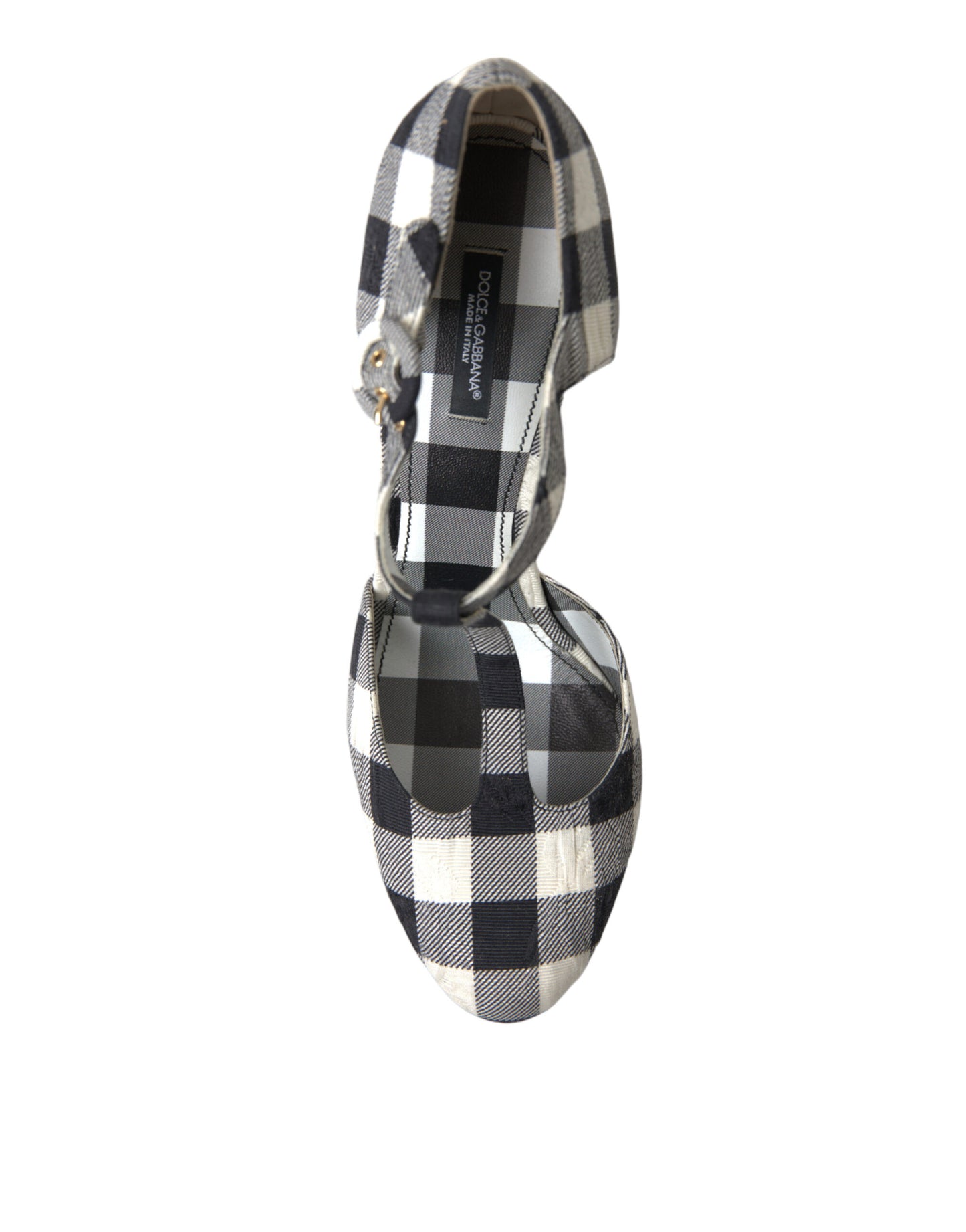 Dolce &amp; Gabbana Schwarz-weiße Gingham-Brokat-Mary-Janes-Schuhe