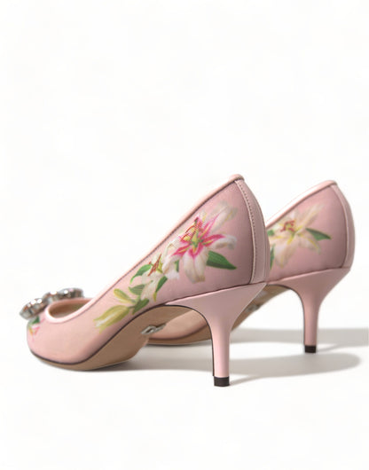 Dolce & Gabbana Elegant Pink Floral Crystal Pumps