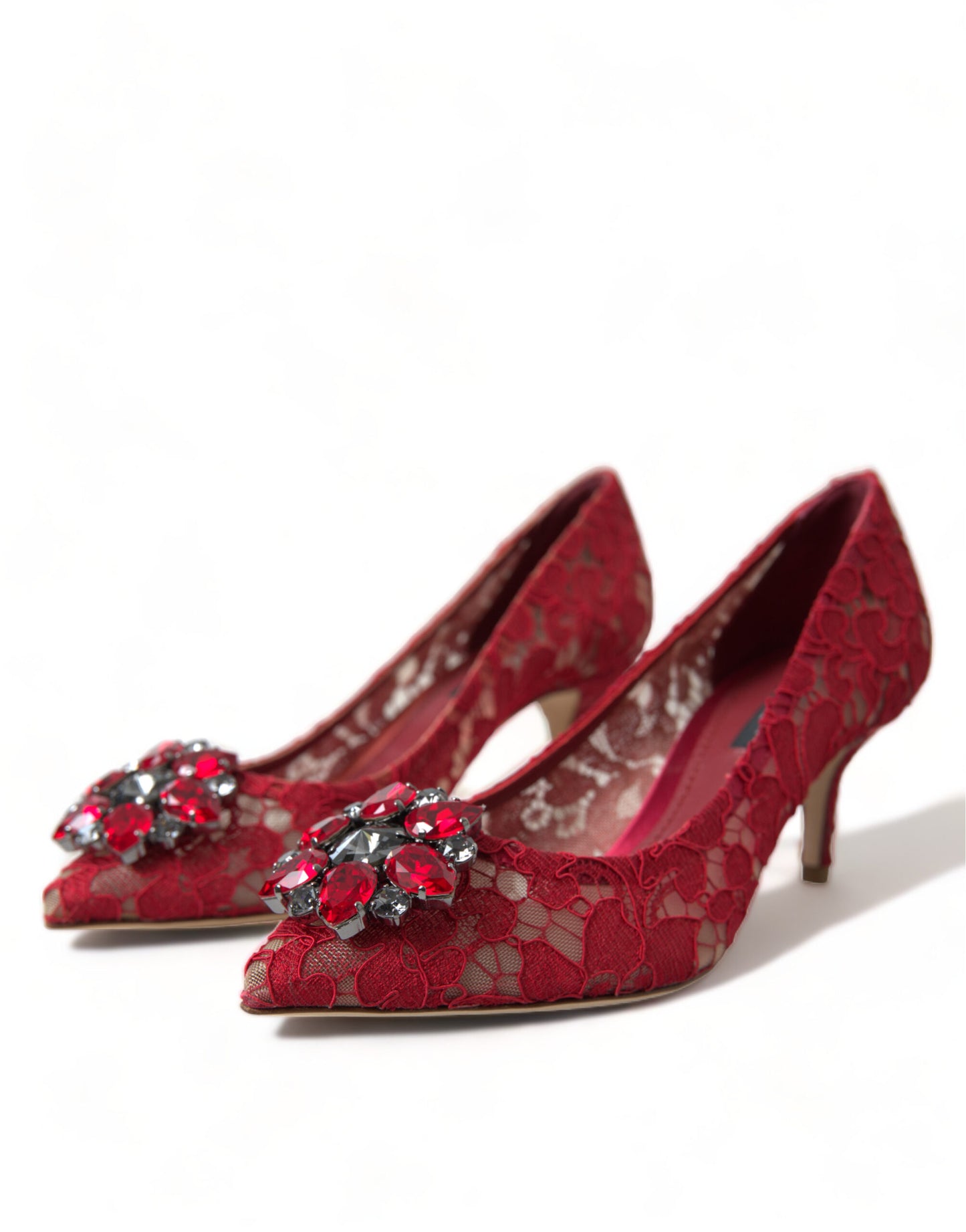 Dolce &amp; Gabbana Red Taormina Lace Crystal Heels Pumps Schuhe