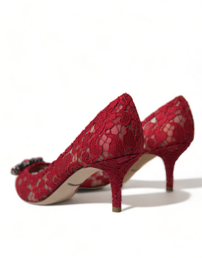 Dolce &amp; Gabbana Red Taormina Lace Crystal Heels Pumps Schuhe