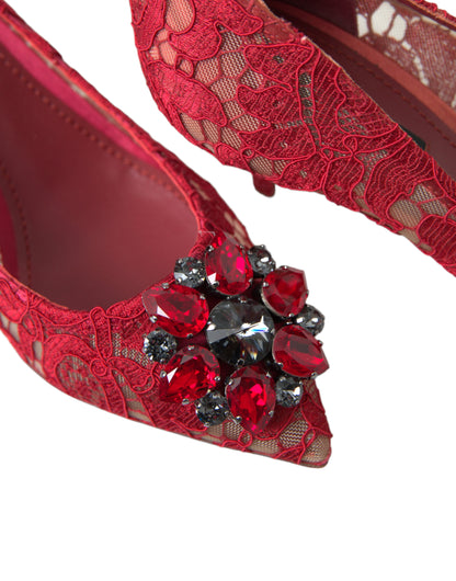 Dolce & Gabbana Radiant Red Lace Heels with Crystals