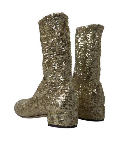 Dolce &amp; Gabbana Gold Pailletten kurze Stiefel Stretch-Schuhe