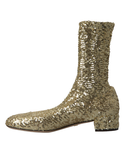 Dolce &amp; Gabbana Gold Pailletten kurze Stiefel Stretch-Schuhe