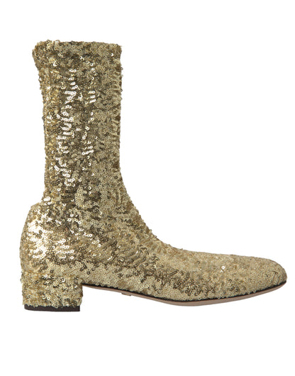 Dolce &amp; Gabbana Gold Pailletten kurze Stiefel Stretch-Schuhe