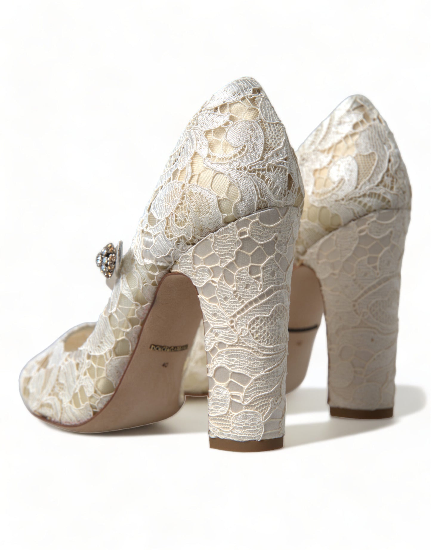 Dolce & Gabbana Chic Lace Block Heels Sandals in Cream White