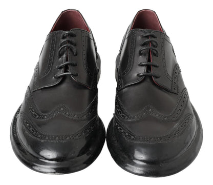 Dolce &amp; Gabbana formelle Oxford-Derby-Schuhe mit Flügelspitze aus schwarzem Leder