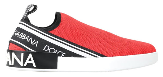 Dolce &amp; Gabbana Rot-weiße flache Sneakers-Loafer-Schuhe