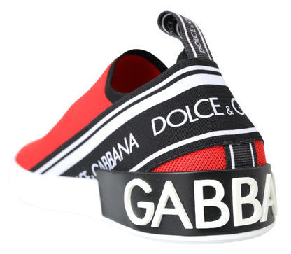 Dolce &amp; Gabbana Rot-weiße flache Sneakers-Loafer-Schuhe