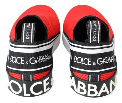 Dolce &amp; Gabbana Rot-weiße flache Sneakers-Loafer-Schuhe