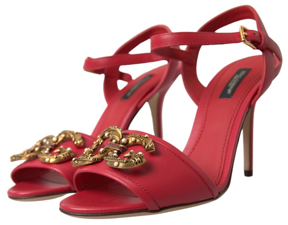 Dolce &amp; Gabbana Rote Knöchelriemen-Sandalen mit Stiletto-Absatz