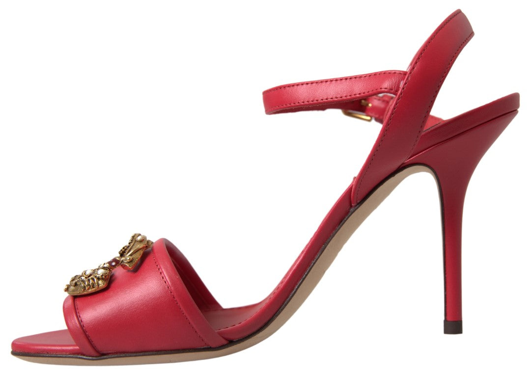 Dolce &amp; Gabbana Rote Knöchelriemen-Sandalen mit Stiletto-Absatz