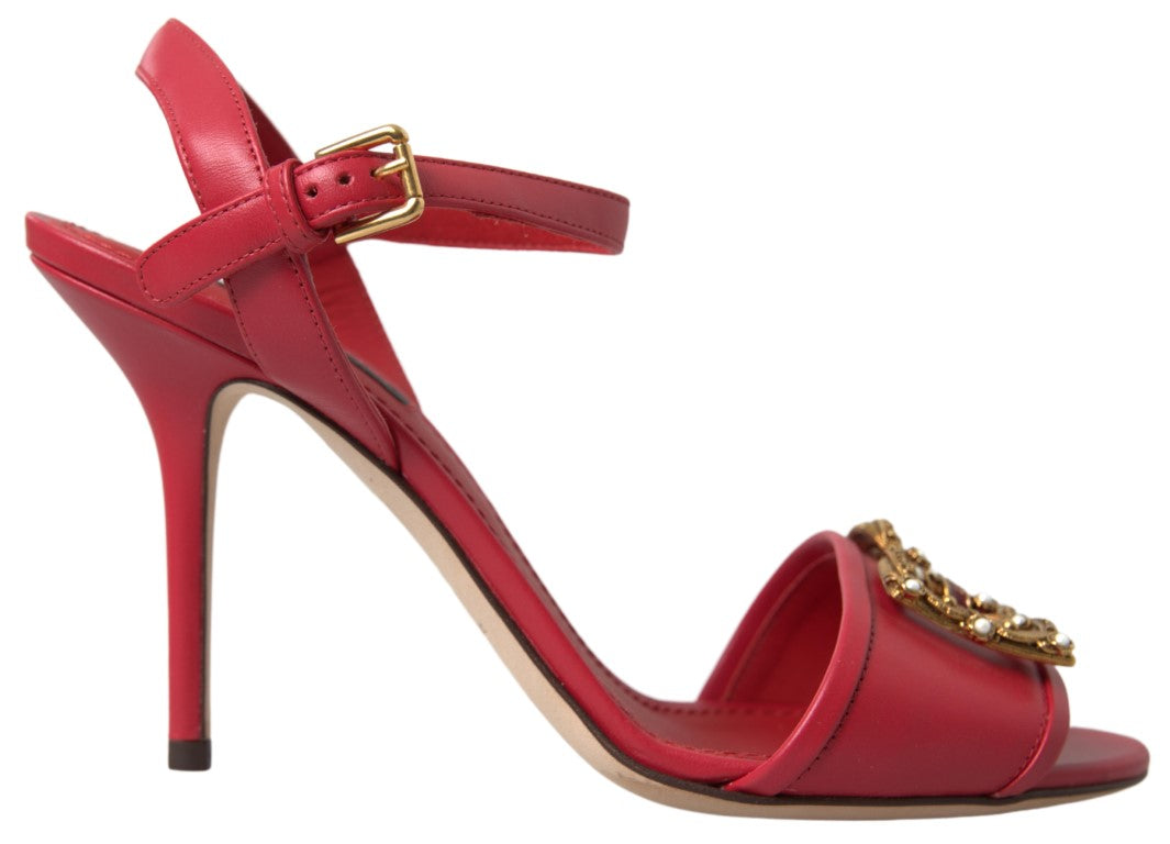 Dolce &amp; Gabbana Rote Knöchelriemen-Sandalen mit Stiletto-Absatz