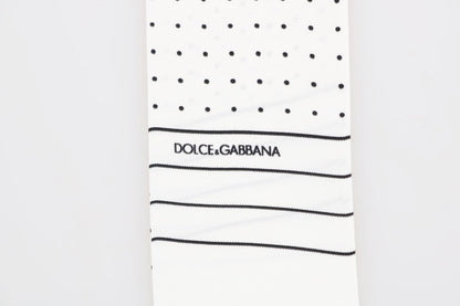 Dolce &amp; Gabbana Weißer, gepunkteter, schmaler Seidenschal