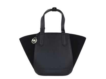 Michael Kors Portia Kleine Tote-Handtasche aus gekrispeltem Leder und Wildleder (Schwarz)