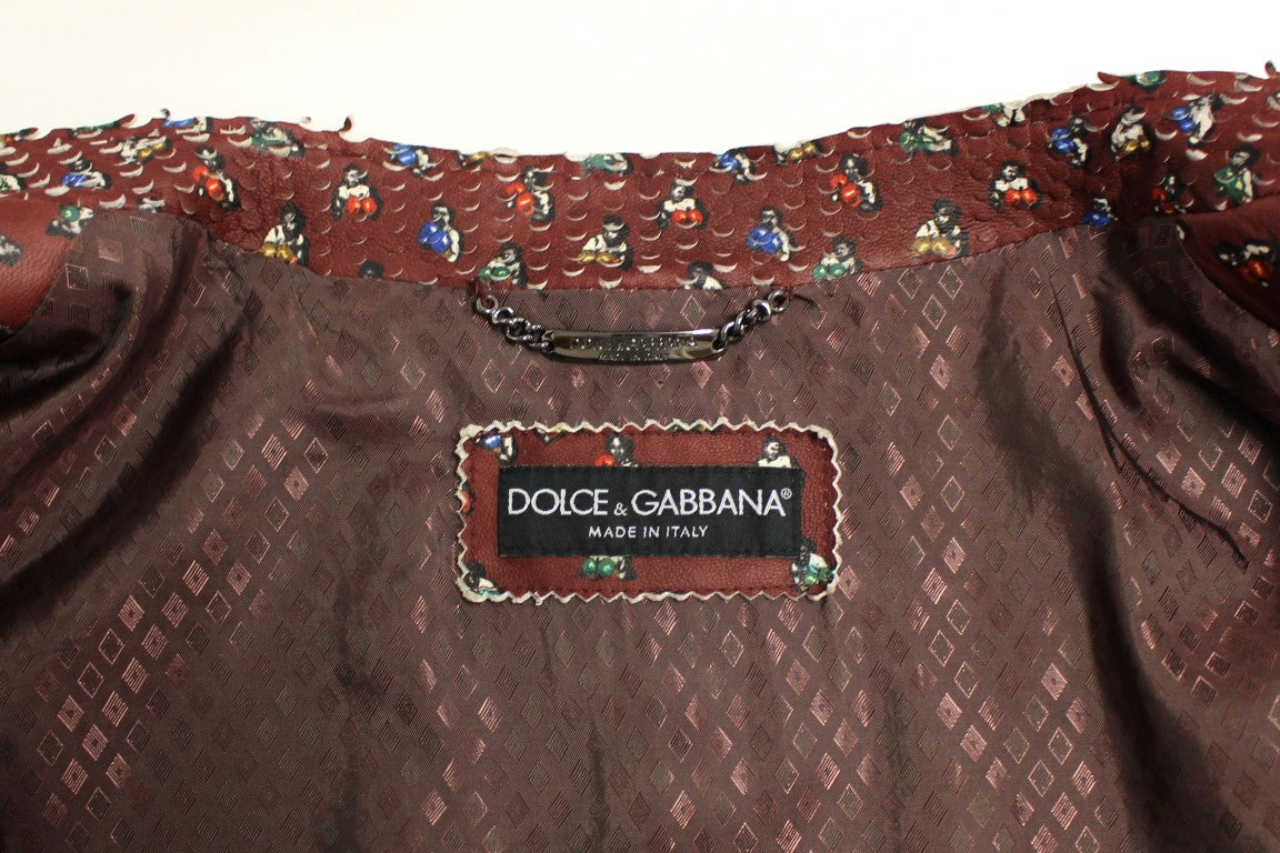 Dolce &amp; Gabbana Bordeaux Leder-Boxer-Print-Jackenmantel