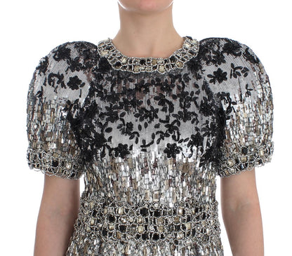 Dolce &amp; Gabbana Crystal Silver Runway Handgefertigtes Kleid