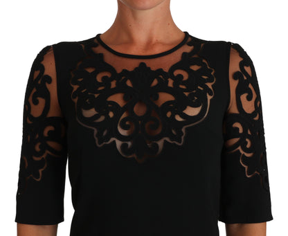 Dolce &amp; Gabbana Schwarzes Coctailkleid mit floralem Cut-Out-Muster