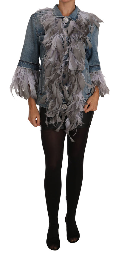 Dolce & Gabbana Embellished Feather Denim Extravaganza