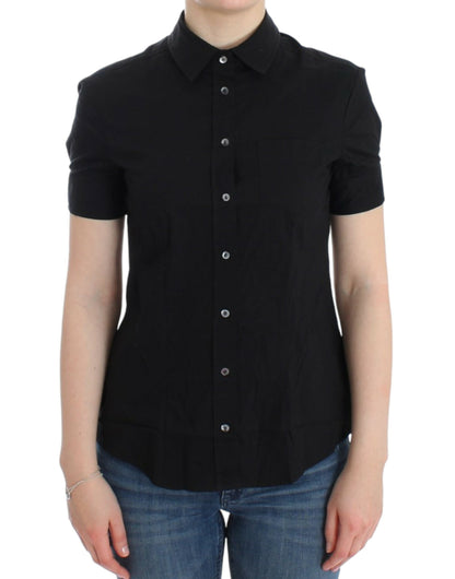 John Galliano Elegant Black Cotton Stretch Shortsleeve Blouse