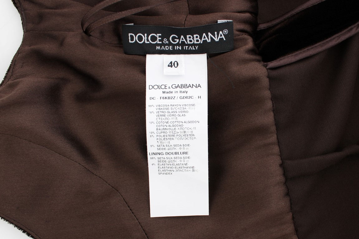 Dolce & Gabbana Elegant Brown Velvet Crystal Gown