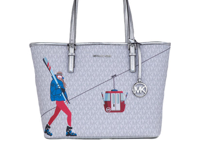 Michael Kors Jet Set Girls Print Medium Signature PVC Carryall Schultertasche (Helles Weiß Multi)