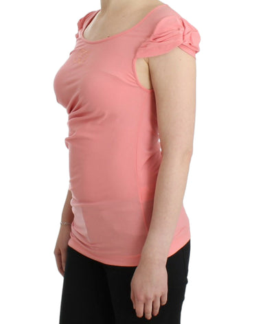 Cavalli Pink Cotton Blend Tank Top with Cap Sleeves