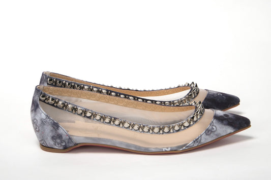 Christian Louboutin Multicolor Print Silver Flat Point Toe Shoe