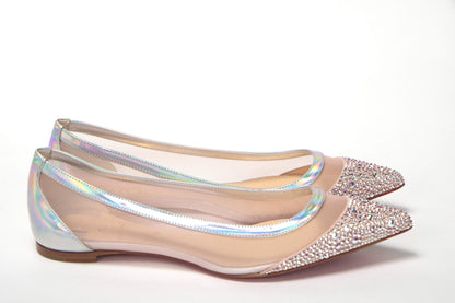 Christian Louboutin Silver Rose Flat Point Crystals Zehenschuh