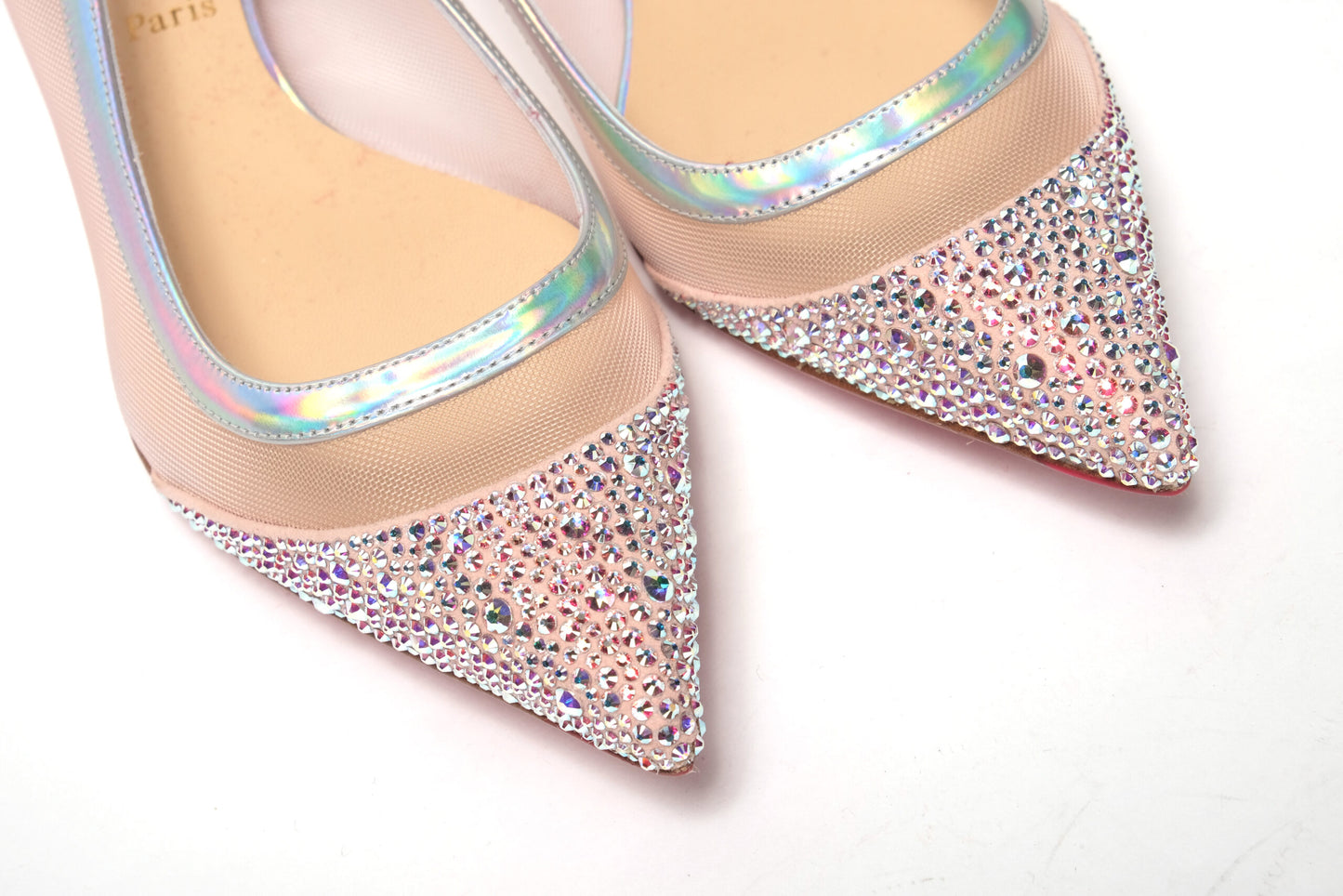 Christian Louboutin Silver Rose Flat Point Crystals Zehenschuh