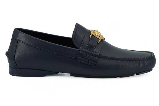 Marineblaue Loaferschuhe aus Kalbsleder von Versace